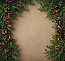 Fototapeta premium Lush fir branches & pine cones create a rustic Christmas border , frame, conifer