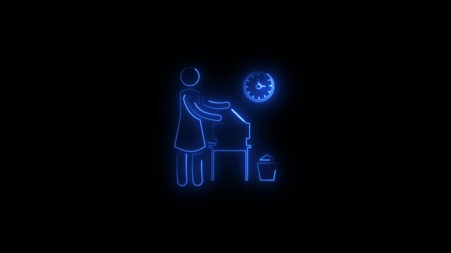 Glowing neon An office admin is scanning documents for employer icon.HD motion graphic video animation with neon effects.isolated on a black background.