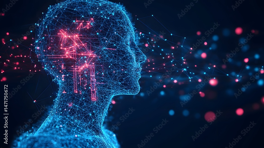 Aufkleber futuristic depiction of the human brain, illuminated with vibrant neural networks. conceptual artwor