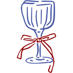 Retro Cocktail Glass with Ribbon Bow Outline Playful Hand Drawn