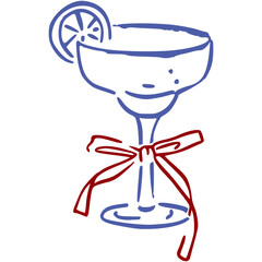 Retro Cocktail Glass with Ribbon Bow Outline Playful Hand Drawn