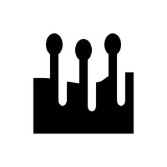 A minimalist black and white illustration featuring three rounded vertical shapes extending from a solid base line