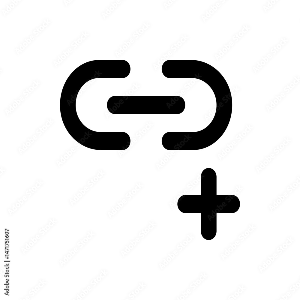 Poster black link icon with a minus sign and a plus sign below it on a white background in a simple style