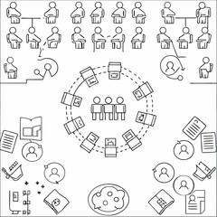 Hand-Drawn Doodle Icons Set – Seamless Pattern of Business, Web & Home Symbols
