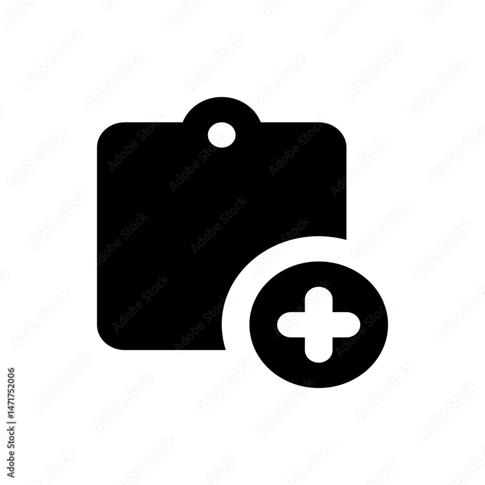 Aufkleber black document with rounded corners and a hole at the top right next to a plus sign in a circle shap
