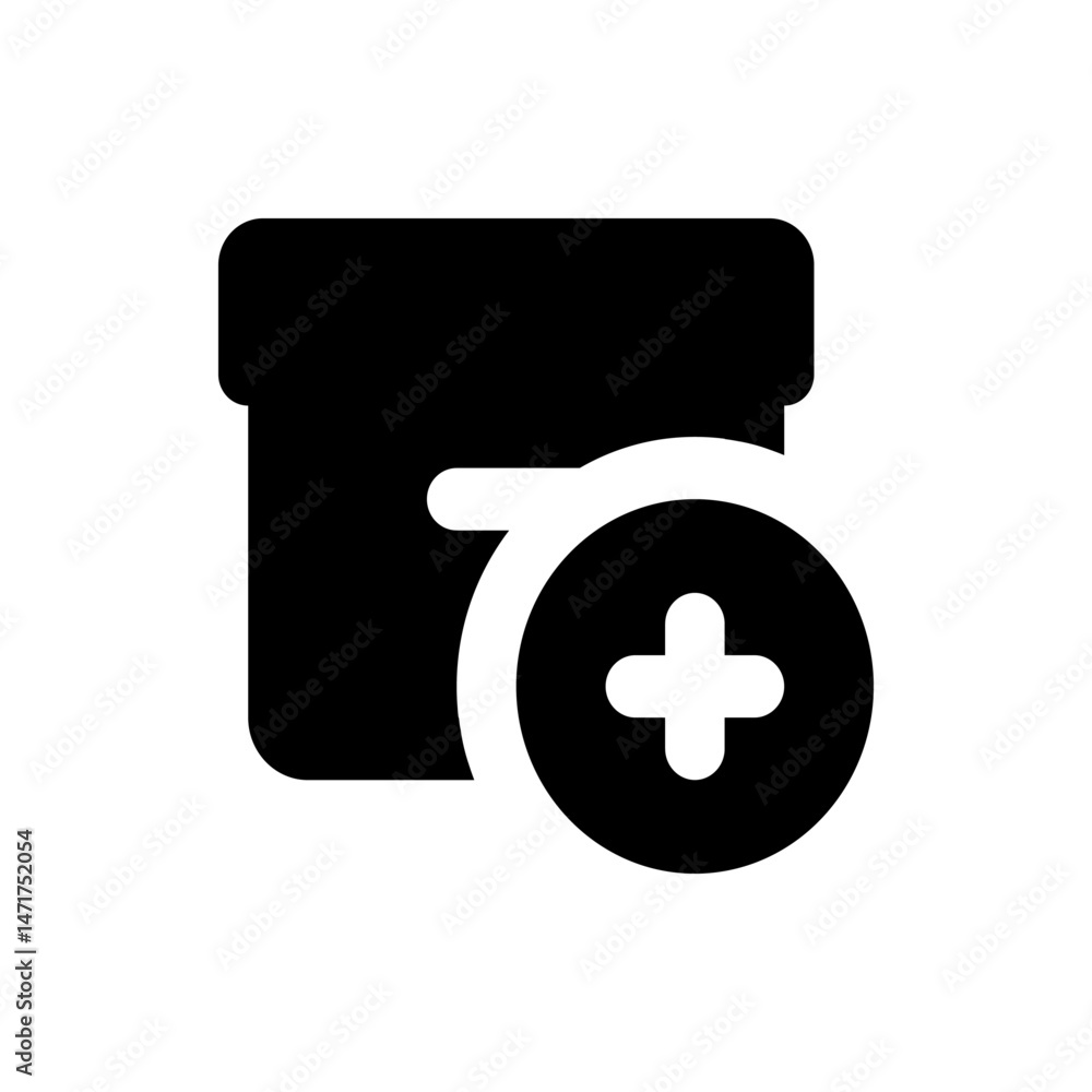 Poster black folder icon with rounded corners and a white plus sign inside a circle overlapping it slightly