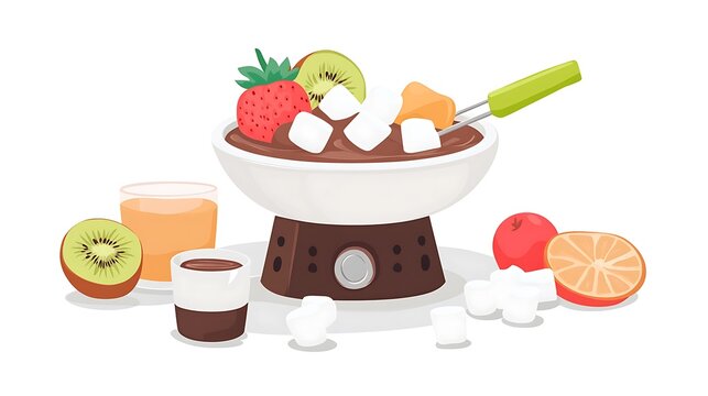 chocolate fondue with fruits and marshmallows clip art preview