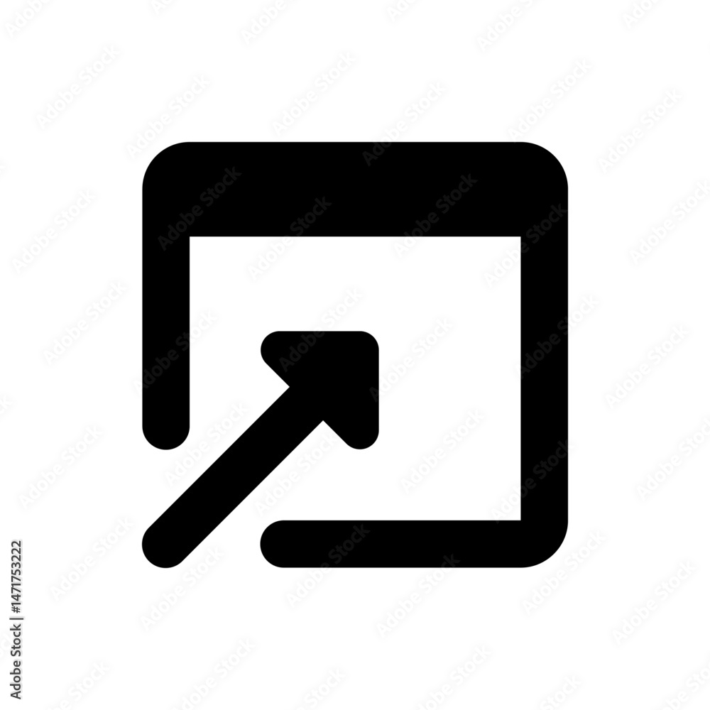 Poster black arrow pointing up and to the right inside a rounded square frame on a white background icon de