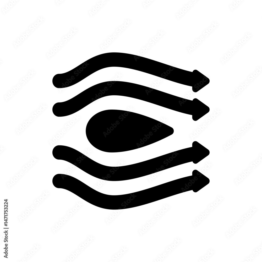 Poster black arrows with curved paths pointing right and a black oval shape in the center of the image view