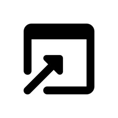 Black arrow pointing up and to the right inside a rounded square frame on a white background icon design