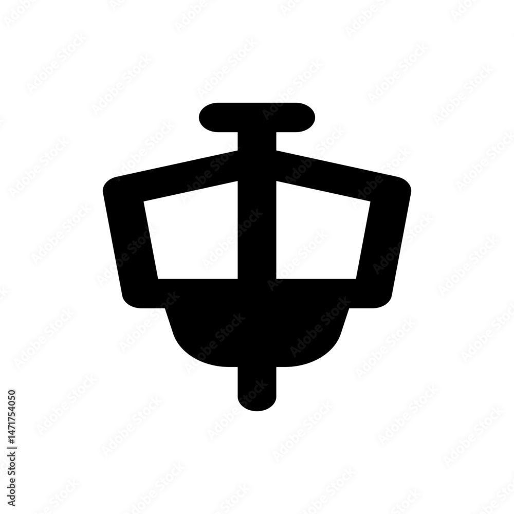 Poster illustration of a black simplified street lamp with a rounded base and a rectangular top design elem