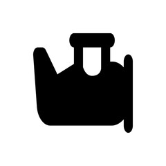 A simple black silhouette of a vintage teapot with a spout and handle, isolated on a white background design