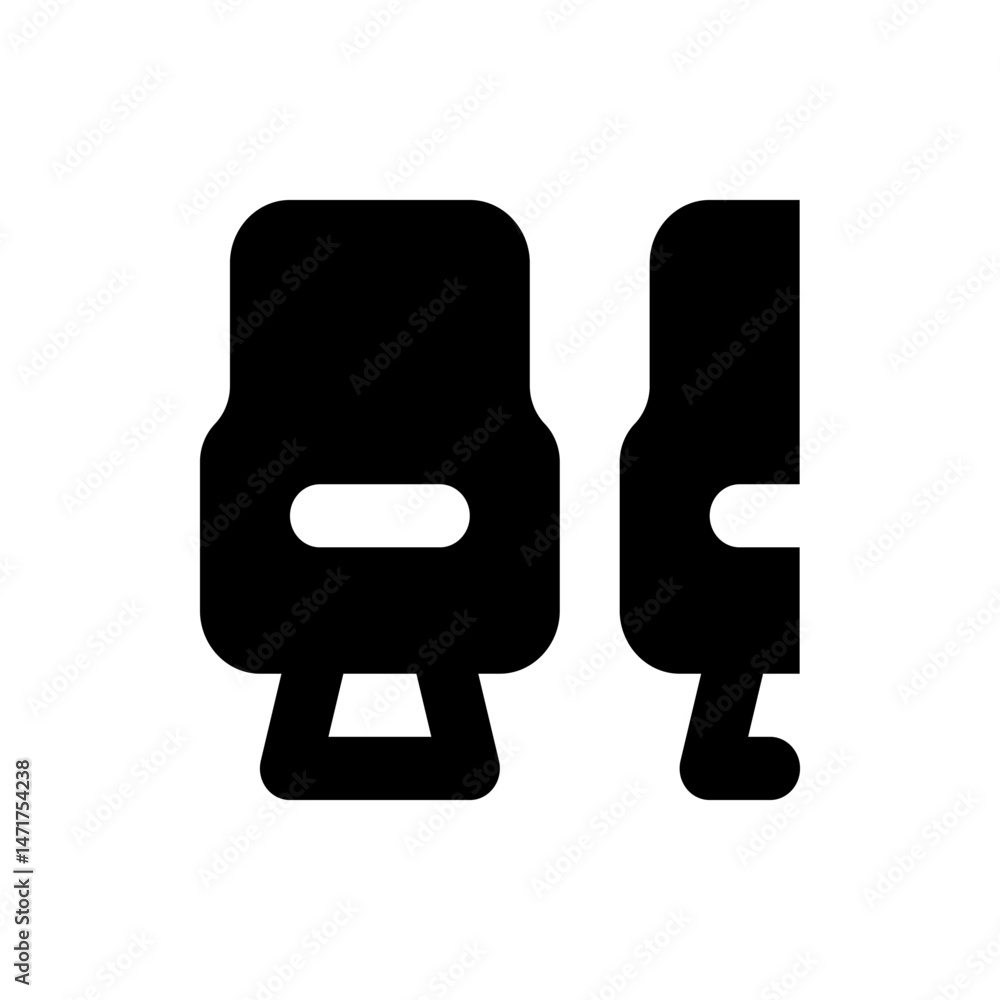 Poster two black abstract figures with rounded edges and rectangular base standing side by side in silhouet