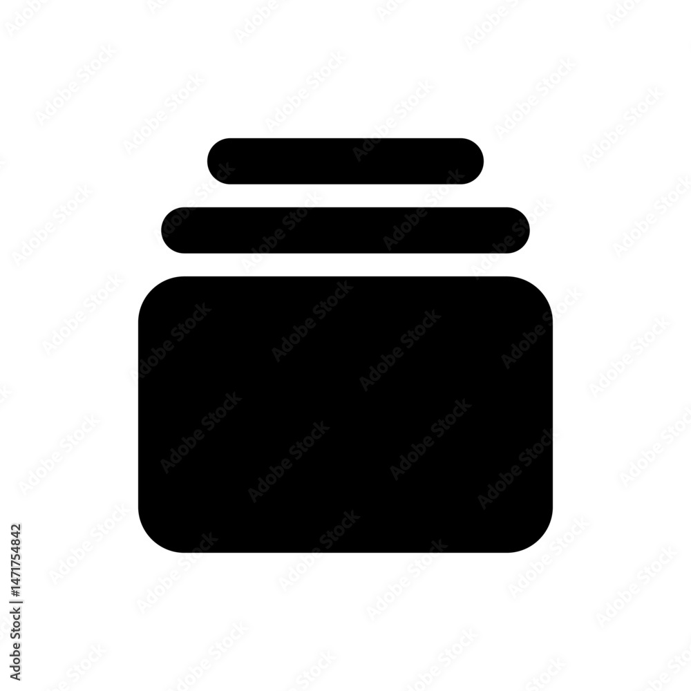 Poster a simple black icon showing a container with two rounded bars stacked on top of the main body shape 