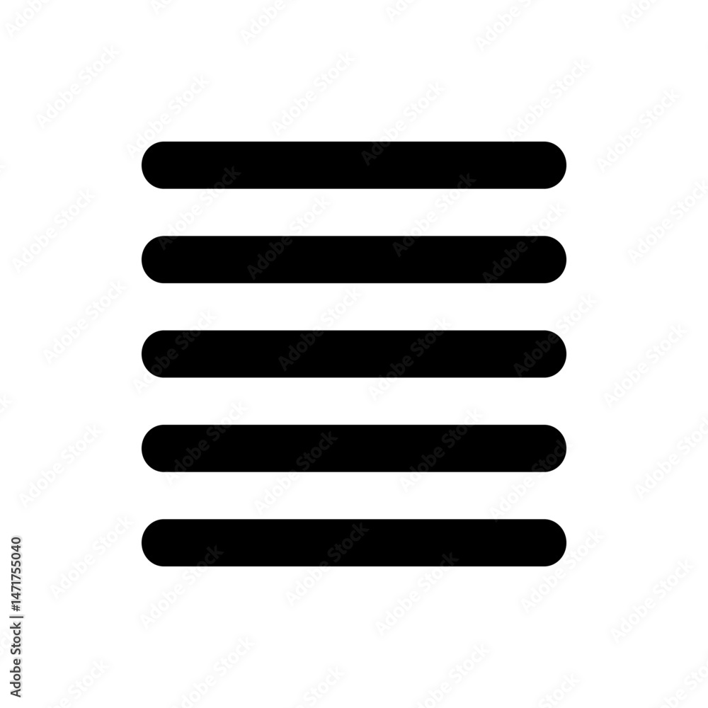 Poster five horizontal black lines with rounded ends evenly spaced on a white background forming a menu ico