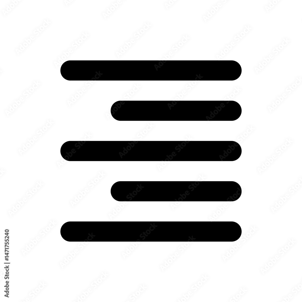 Poster illustration of an align left icon with four horizontal lines and rounded edges in a simple black de