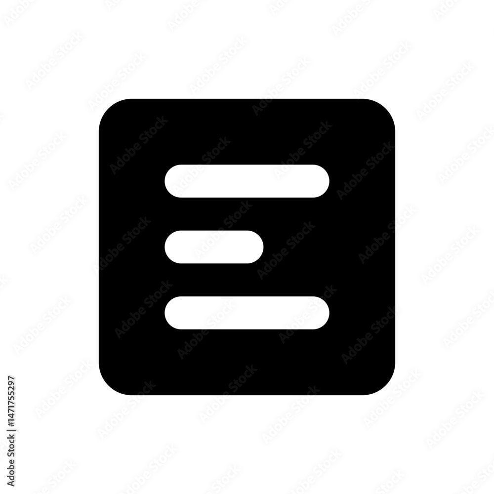 Poster black square with rounded corners containing three horizontal white lines of varying length inside i