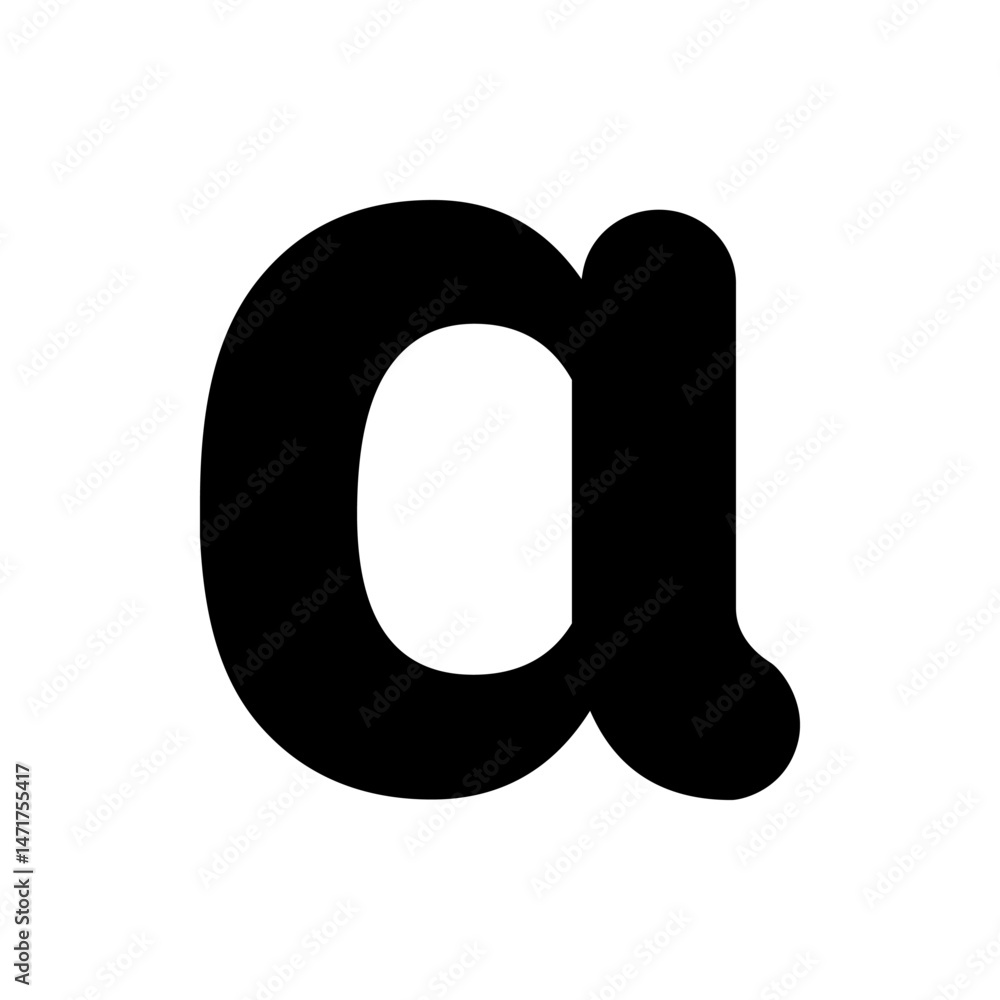 Poster illustration of a lowercase alpha character in bold black font on a white background plain and simpl