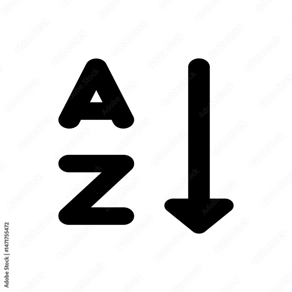 Aufkleber a descending from a to z sorting icon with a black arrow pointing downwards indicating the order of 