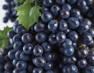 Fototapeta premium Luscious blue grapes, glistening wet, isolated , harvest, photography, background