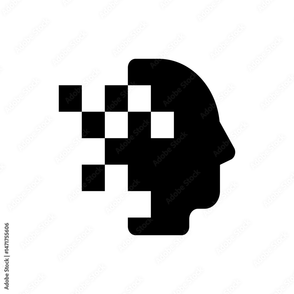 Poster silhouette of a head with horizontal lines cutting through it creating a fragmented or glitch effect