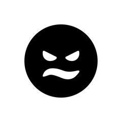 A black circle with white angry eyes and a wavy mouth expressing frustration and negative emotion perfectly