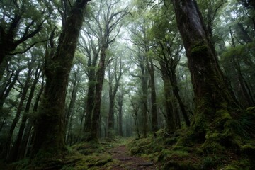 Fototapeta premium Path winding through lush primeval forest in new zealand