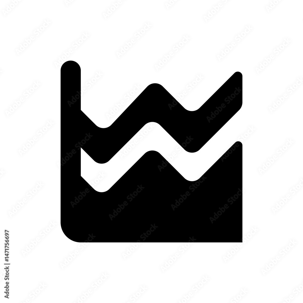Poster abstract representation of a graph with two wavy lines and a solid base in black and white color
