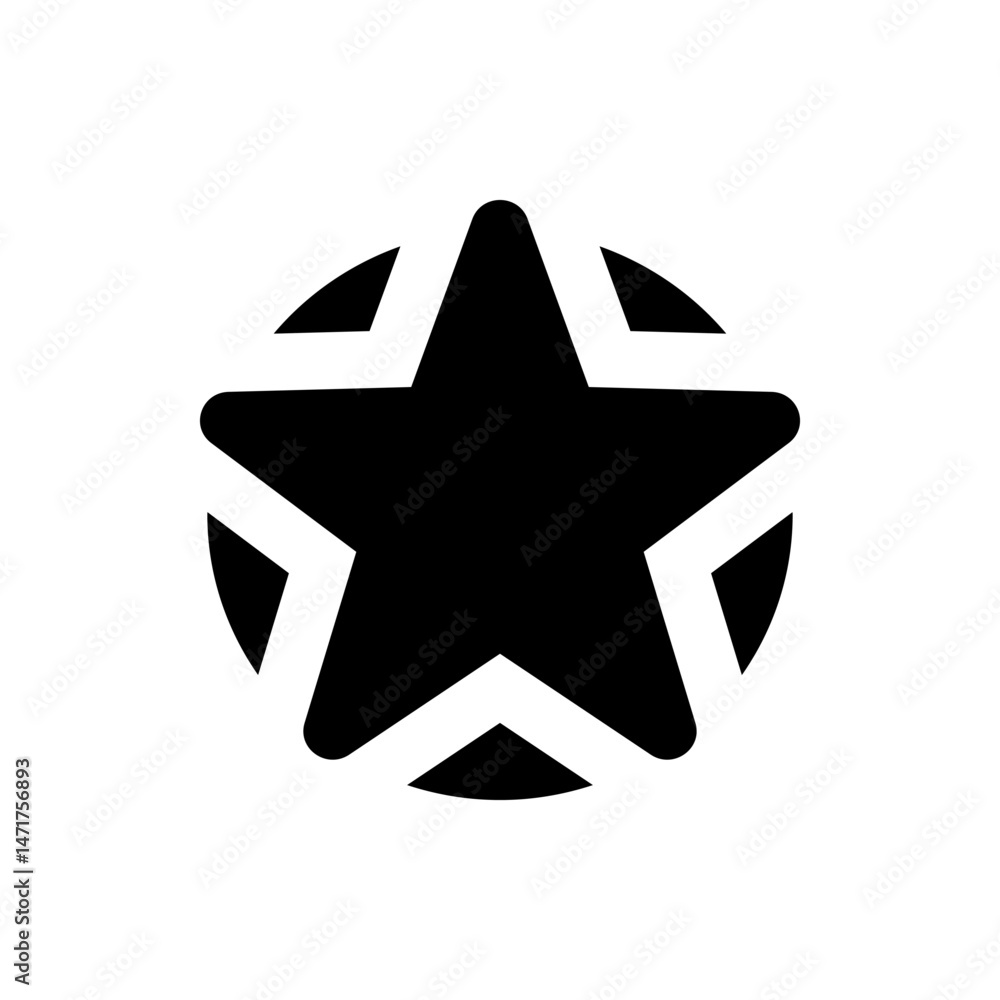 Poster a bold black star with rounded points is centered within a white circular shape on a white backgroun