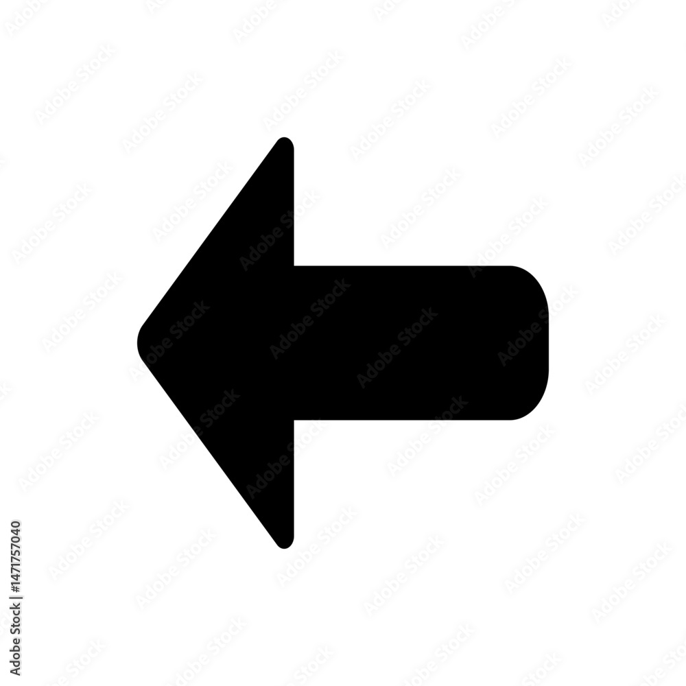 Poster a simple black arrow pointing to the left with rounded edges on a plain white background design elem