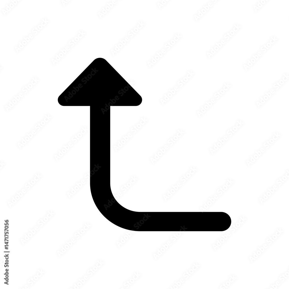 Poster black arrow pointing up with a curved base on a white background in a simple and minimalist style de