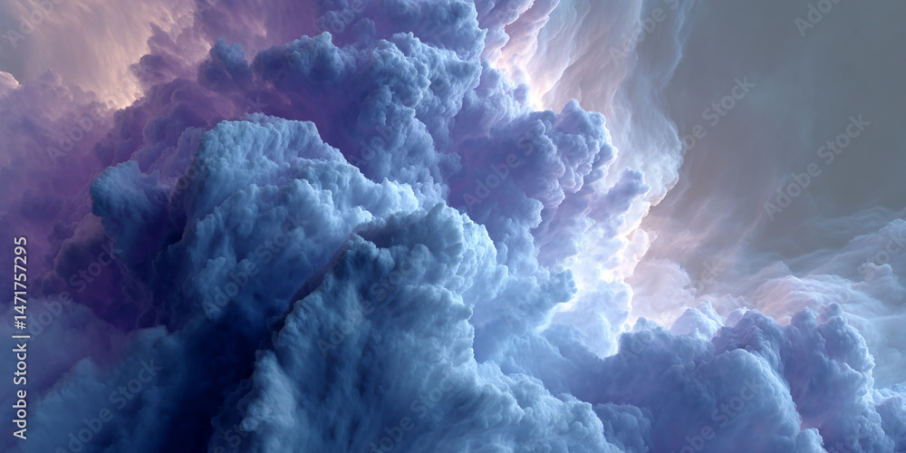 Poster abstract image of blue and purple cloudscape, creating a dreamy and ethereal atmosphere, symbolizing