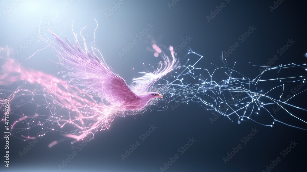 Poster abstract digital phoenix and glowing data network digital phoenix network data glowing bird light ai