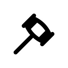 Illustration of a black gavel with a rectangular opening in the hammer head on a white background plain view