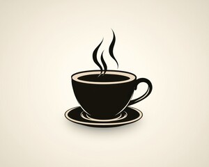 Obraz premium Simple silhouette of a steaming coffee cup and saucer