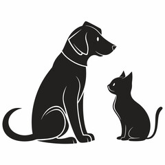 Obraz premium Playful Monochrome Minimalist Dog and Cat Facing Each Other with Tails Up Icon Vector Illustration