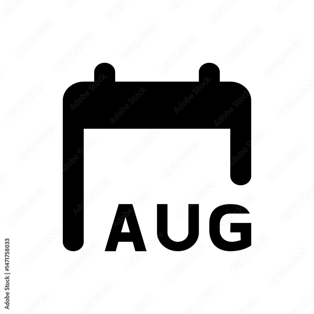 Poster black calendar icon displaying the abbreviation aug representing the month of august on a white back
