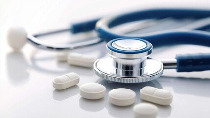 A blue stethoscope with a white background, featuring a blue and white color scheme.