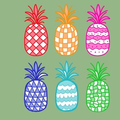 Cute pineapple fruits pattern background vector design. pineapple fruit illustration in flat style. fresh summer pine apple.  summer Background Background