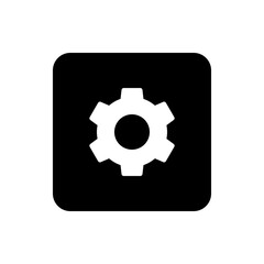 White gear icon centered on a black rounded square background representing settings and configuration tools