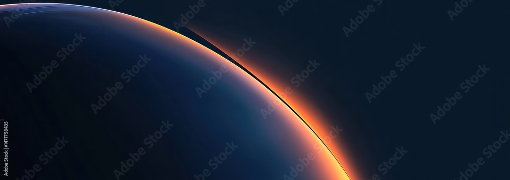 Poster abstract view with a dark globe form and glowing horizon