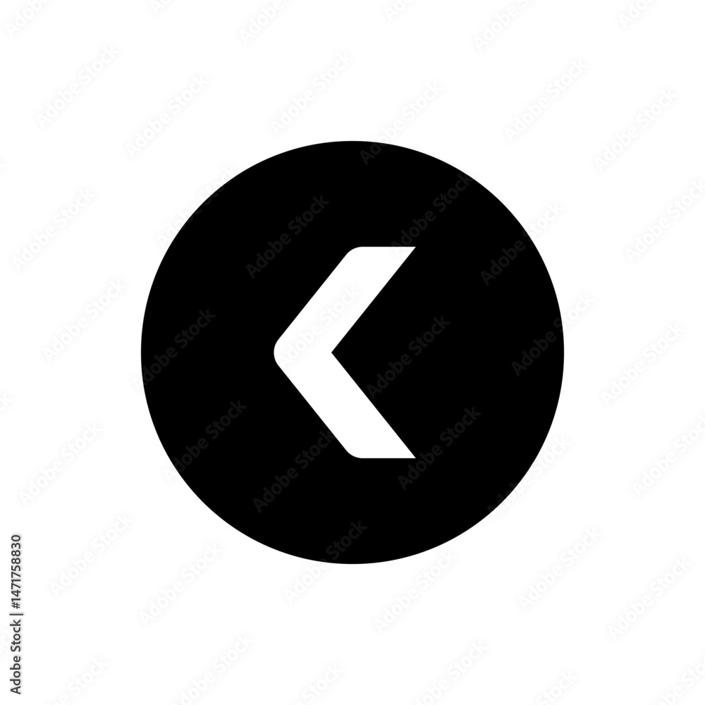 Poster white left arrow chevron inside a black circle graphic element for ui design and navigation purposes