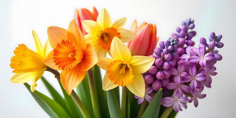 Obraz premium Flower arrangement or bouquet colorful spring flowers isolated on transparent background.