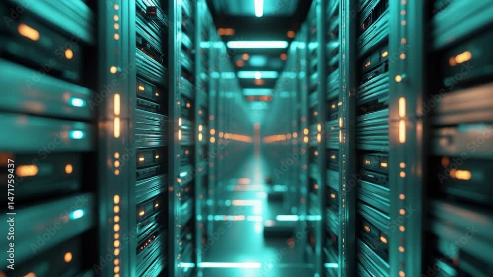 Poster image of server room with various hardware drives and disks for data storage