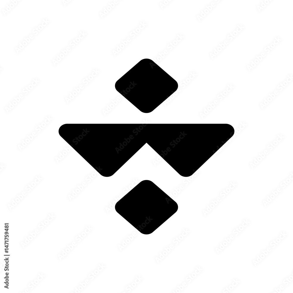 Poster abstract design featuring two diamond shapes above and below a central angular shape on white backgr