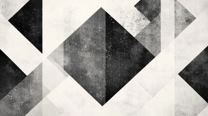 Abstract Geometric Black and White Design: Monochrome Triangle Pattern with Grunge Texture