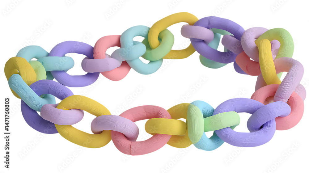 Poster pastel colored chain links interconnected on a transparent background