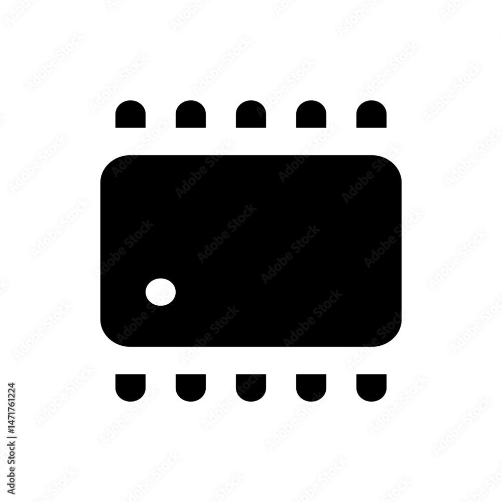 Aufkleber black integrated circuit chip with rounded rectangle body and multiple pins on top and bottom sides