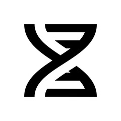 Illustration of a black and white dna strand with a double helix structure on a plain white background