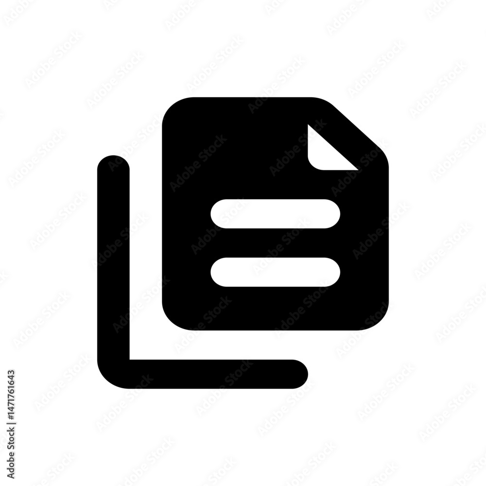 Aufkleber black document icon with folded corner and two lines next to a black bracket on a white background v
